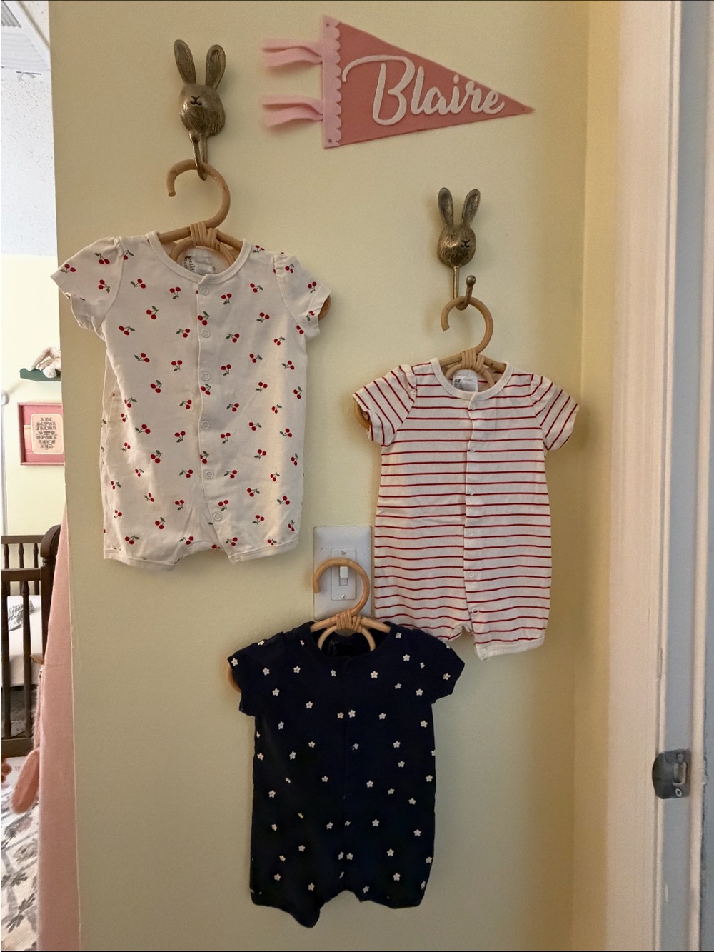 H&M White Cherry Print, White/Red Stripe & Navy Star One-Piece Set